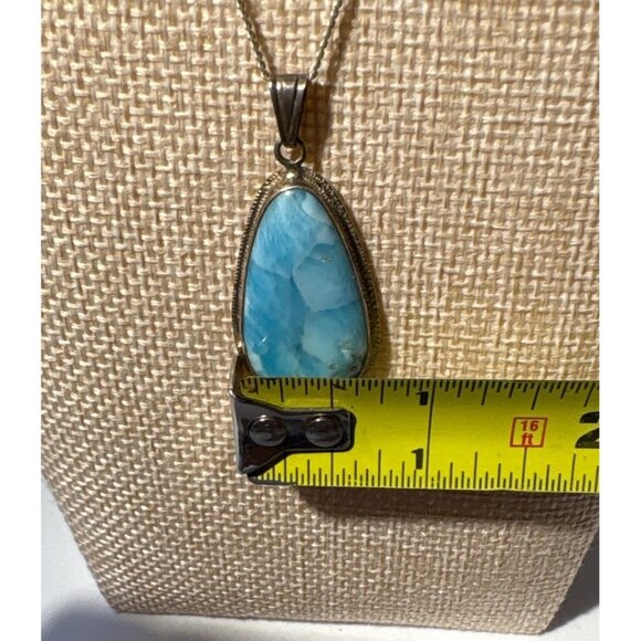 Sterling Silver Necklace & Larimar Pendand Teardrop Gemstone 18" Chain Italy - Picture 3 of 10